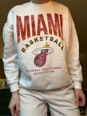 Miami Basketball White Crewneck Sweatshirt
